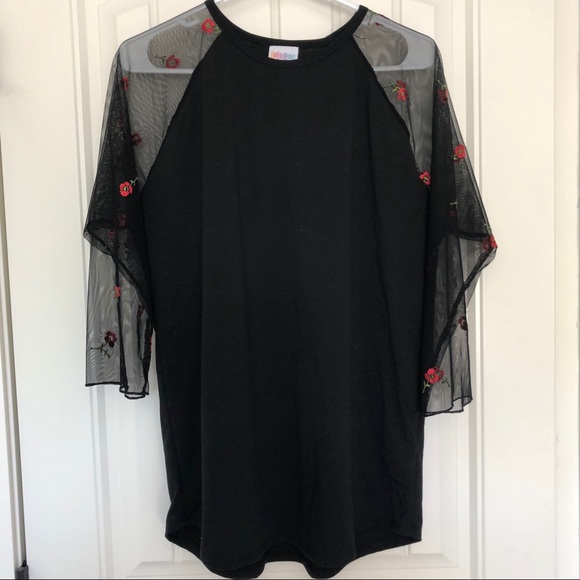 LuLaRoe Tops - Lularoe Black Randy with Mesh Sleeves